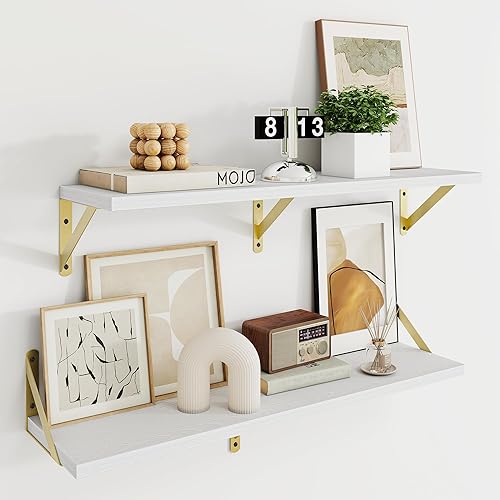 Miniatura 45 de Dreamland Estantes flotantes blancos para pared, juego de 2 estantes montados en la pared de 16 pulgadas de ancho x 8 pulgadas de profundidad,