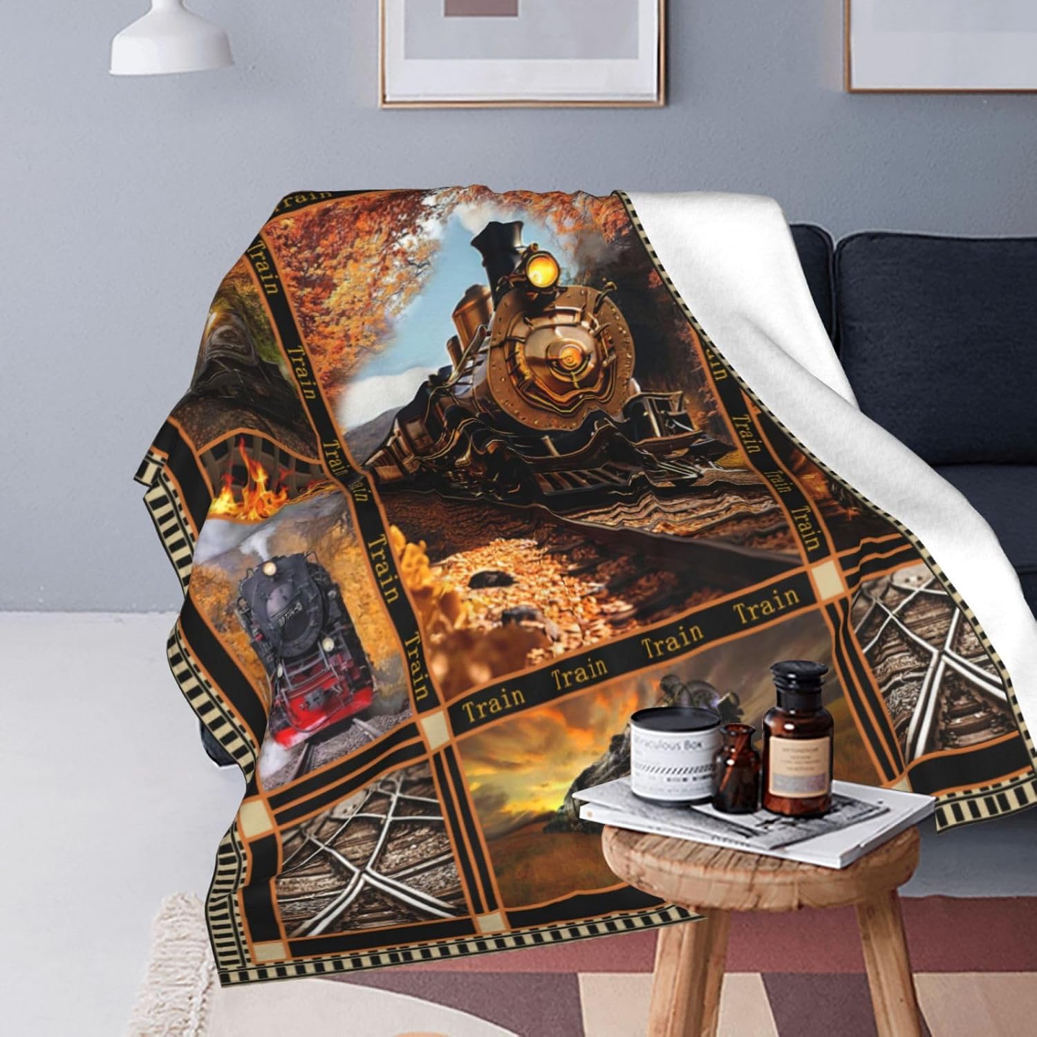 Train Blanket Steam Throw Blanket Fleece Flannel Bedding Train Stuff Gifts for Men Women Boys Girls Lover Adult Plush for Couch Sofa Bed Decor 60"X50"