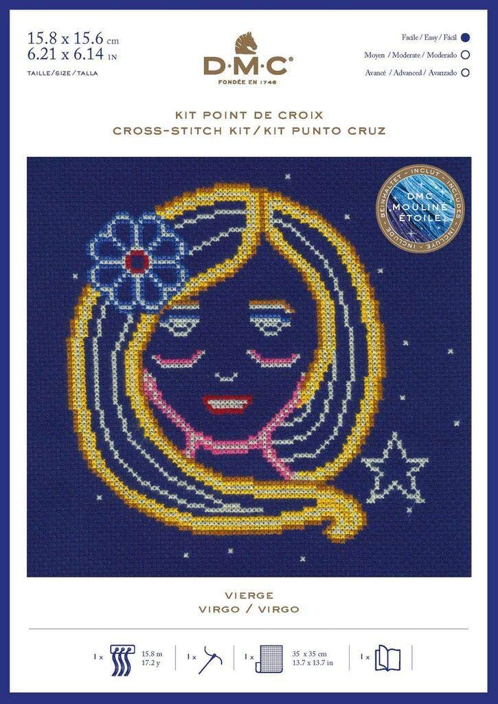DMC Star Sign Cross Stitch Kit - Virgo, Includes Aida Fabric 5.5pts/cm, Mouliné Étoile Thread, Needle and Chart