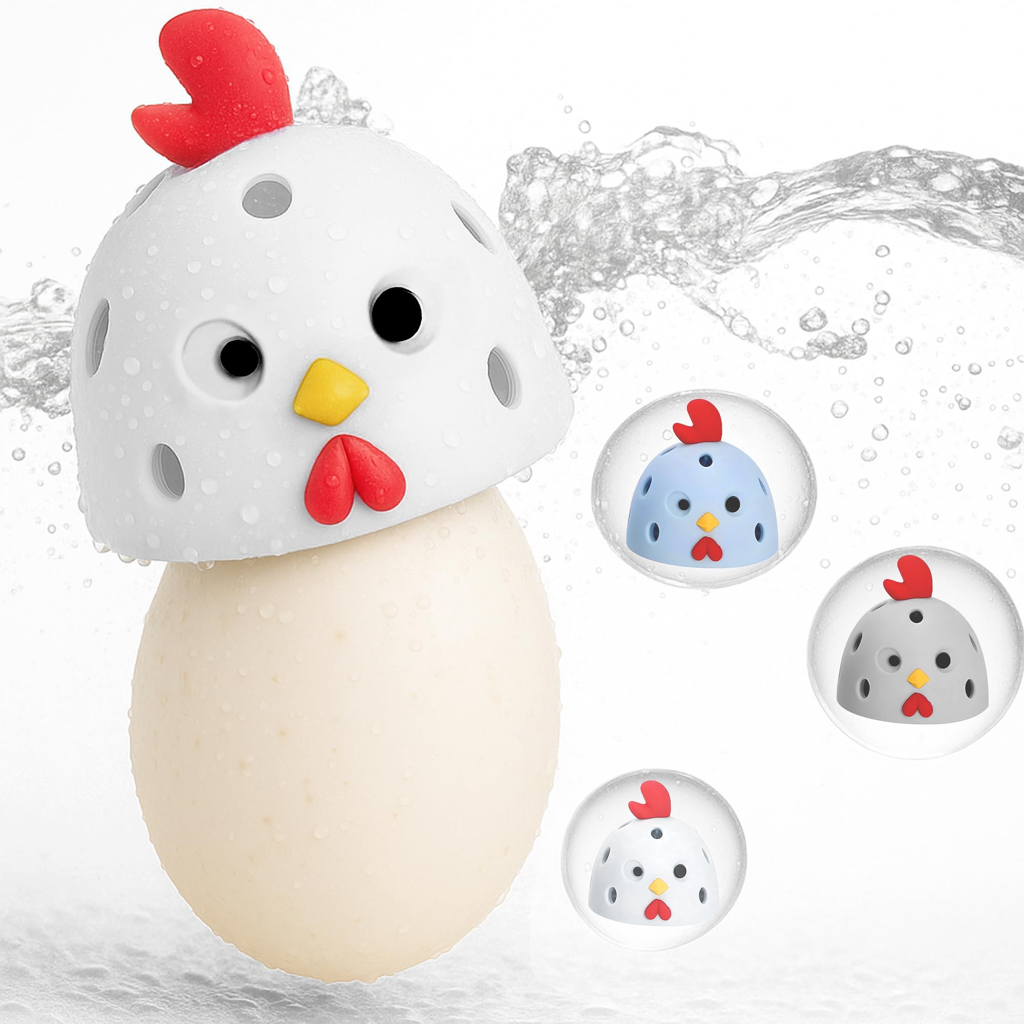 Egg Washer for Fresh Eggs, Egg Scrubber for Fresh Eggs, Reusable Silicone Chicken Shaped Scrubs, Chicken Egg Cleaner, Eggshell Cleaner for Poultry Farm, Housewife Kitchen Helper Tool (White Chick Cap)