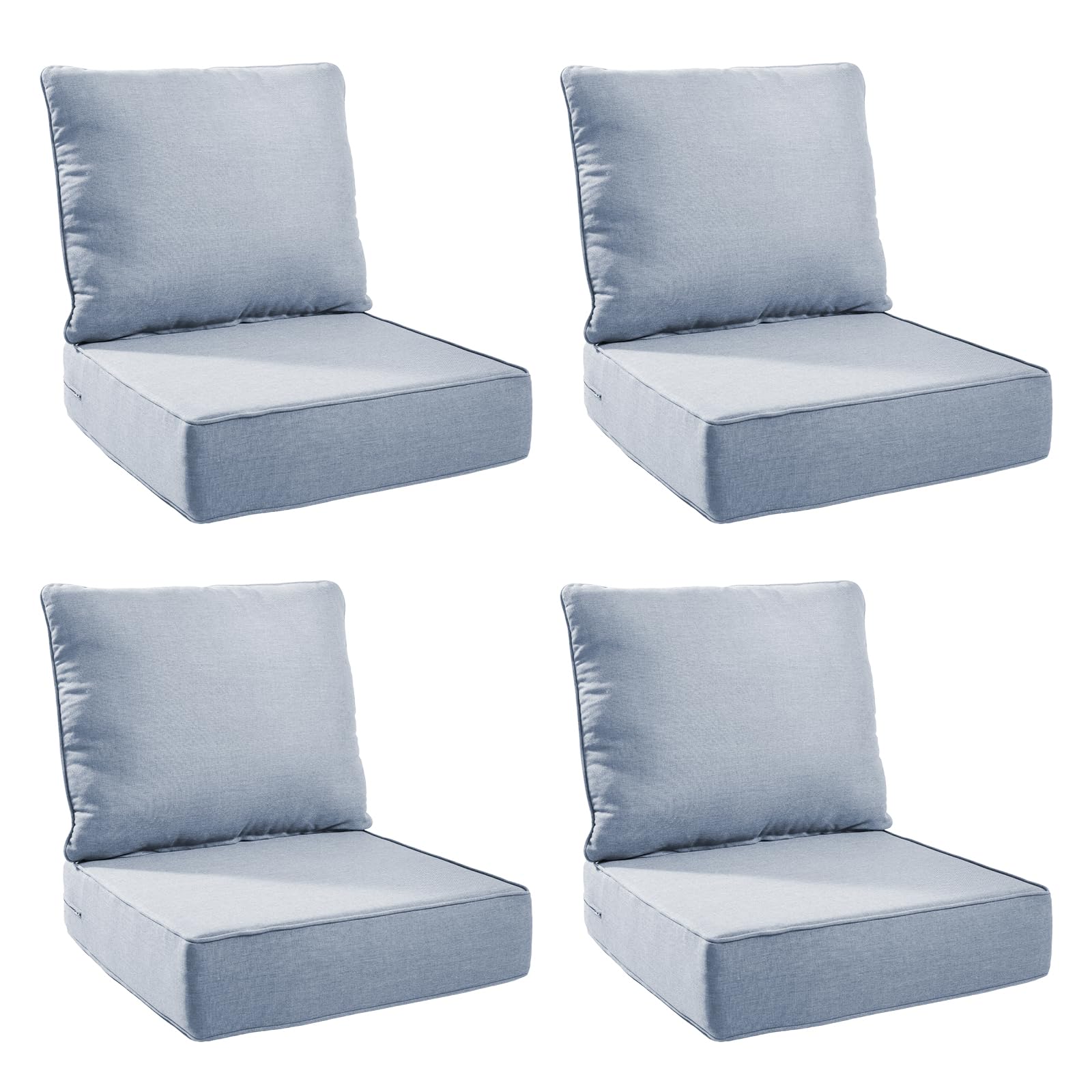 Outdoor Cushion Set for Patio Furniture, UV Resistant, Water Resistant - 6 Inch Thick Foam Garden Cushions– 24x24 Inch Patio Seat Covers for Chair/Sofa/Couch | Baby Blue | 4-Pack |