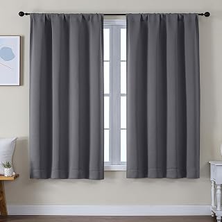 Simplebrand Ava Grey Blackout Curtains 63 Inch Length for Bedroom 2 Panels