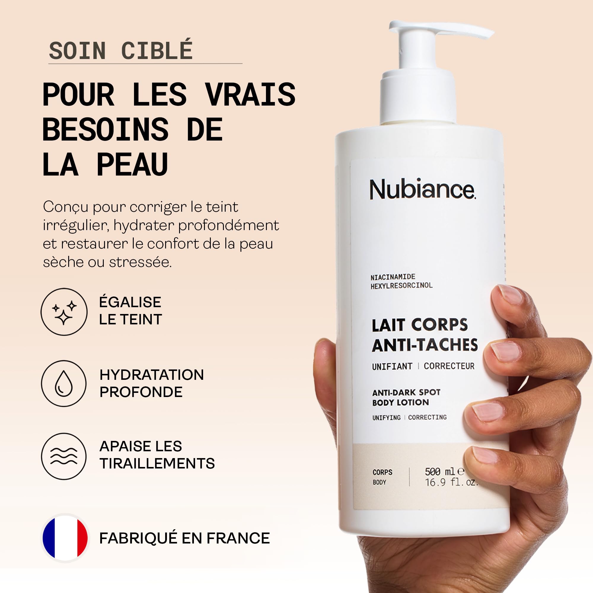 NUBIANCE Lait Corps Hydratant Éclaircissant Anti-Taches Karité 500 ml