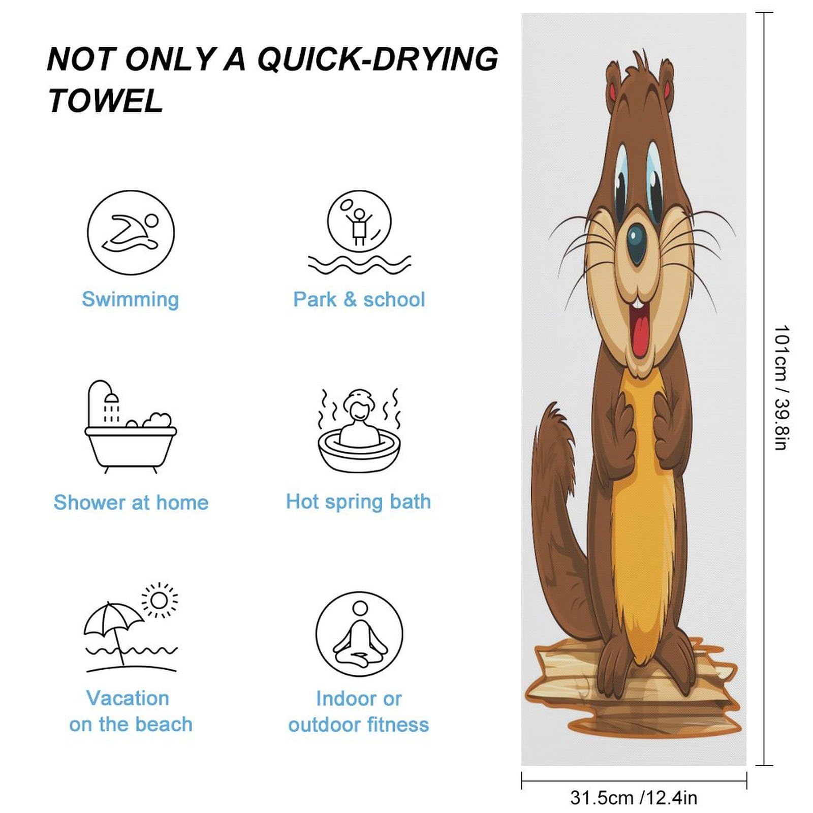 AQRJLPM Cartoon Animated Beaver Quick Dry Towel Cold Fabric Workout Sweat Towels Highly Absorbing Odor-Free Travel Towel for Hot Yoga Tennis Running Exercise Working Out Camping