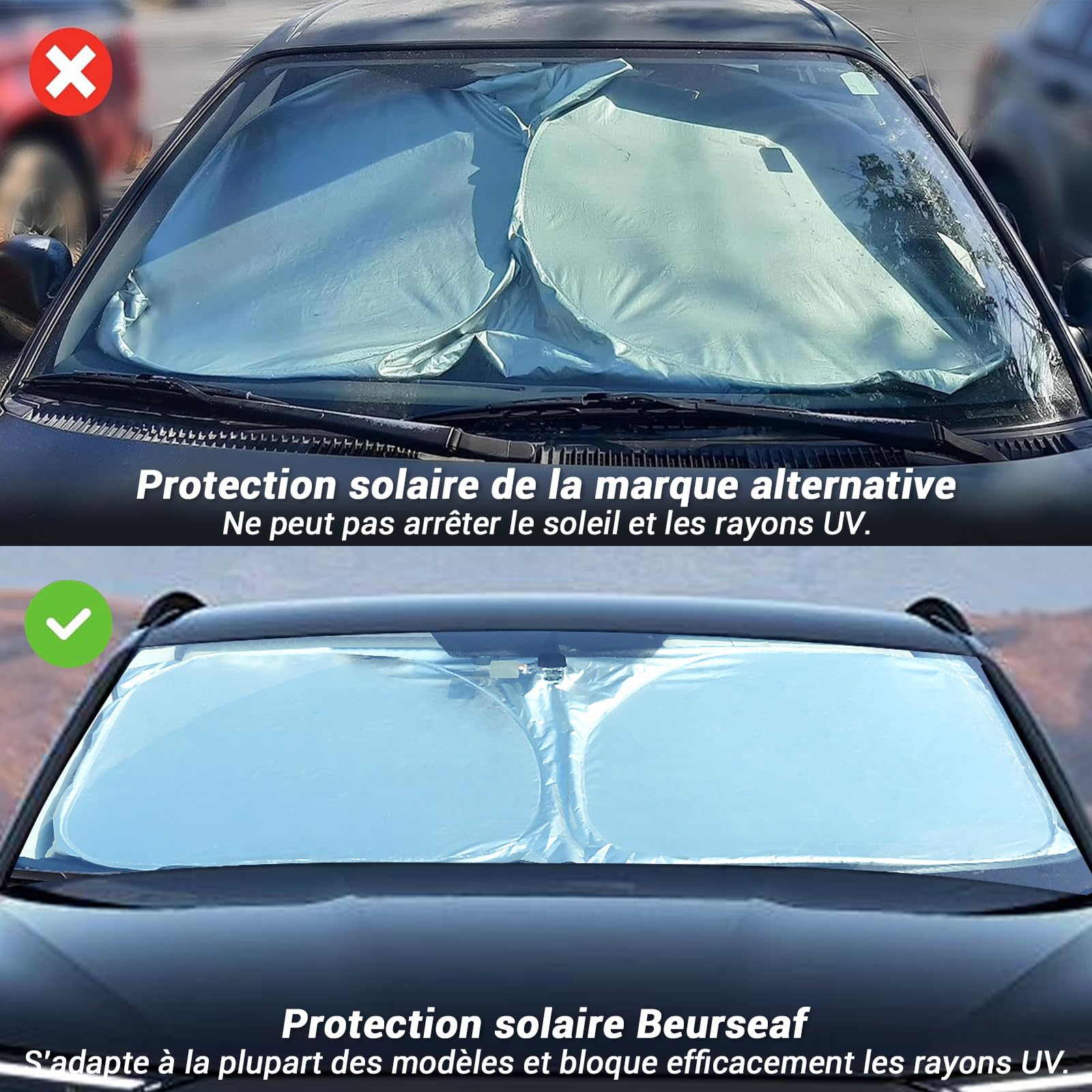 Pare-Soleil Voiture,Pare-Brise de Voiture,Protection UV Voiture,2025 Pliable Parasol réfléchissant avec Protection UV pour Pare-Brise Voiture (L)