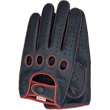 Genuine Leather Reverse Stitched Full-Finger Driving Gloves Large, Black/Red Thread