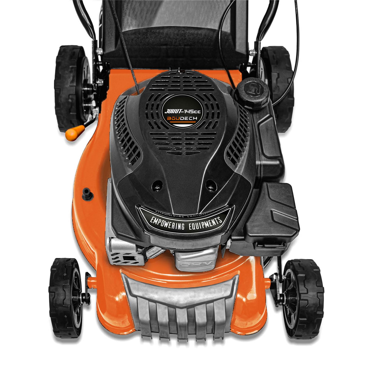 BOUDECH Cortadora de césped autopropulsada Motor de combustión 132cc 2.5KW OHV 4 Tiempos Mulching Mulching Ancho de Corte 400mm.