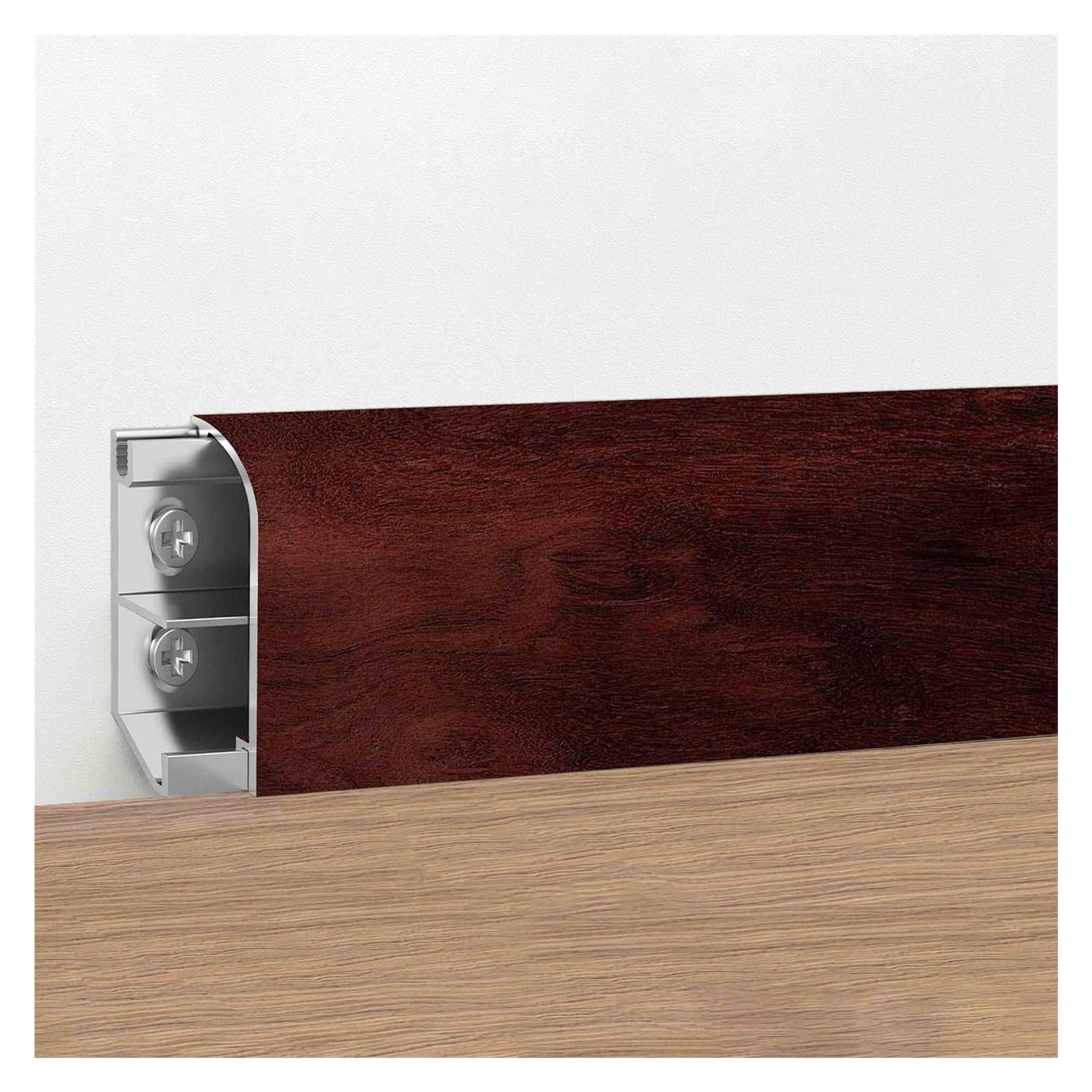 Rodapie Tableros de base para paredes, moldura de zócalo de aluminio de 1,2/2/2,8 pulgadas, rodapié con borde de piso de grano de madera a presión de arco redondo(H-7cm/2.8in,L-55in/140cm)