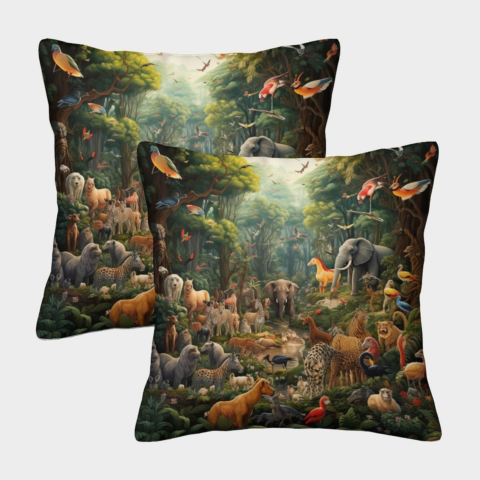 OPANZYYDE Jungle Animals with Invisible Zipper Pack of 2 Square Cushion Covers Decorative Throw Pillow for Sofa Couch Bedroom with Invisible Zipper 40x40cm