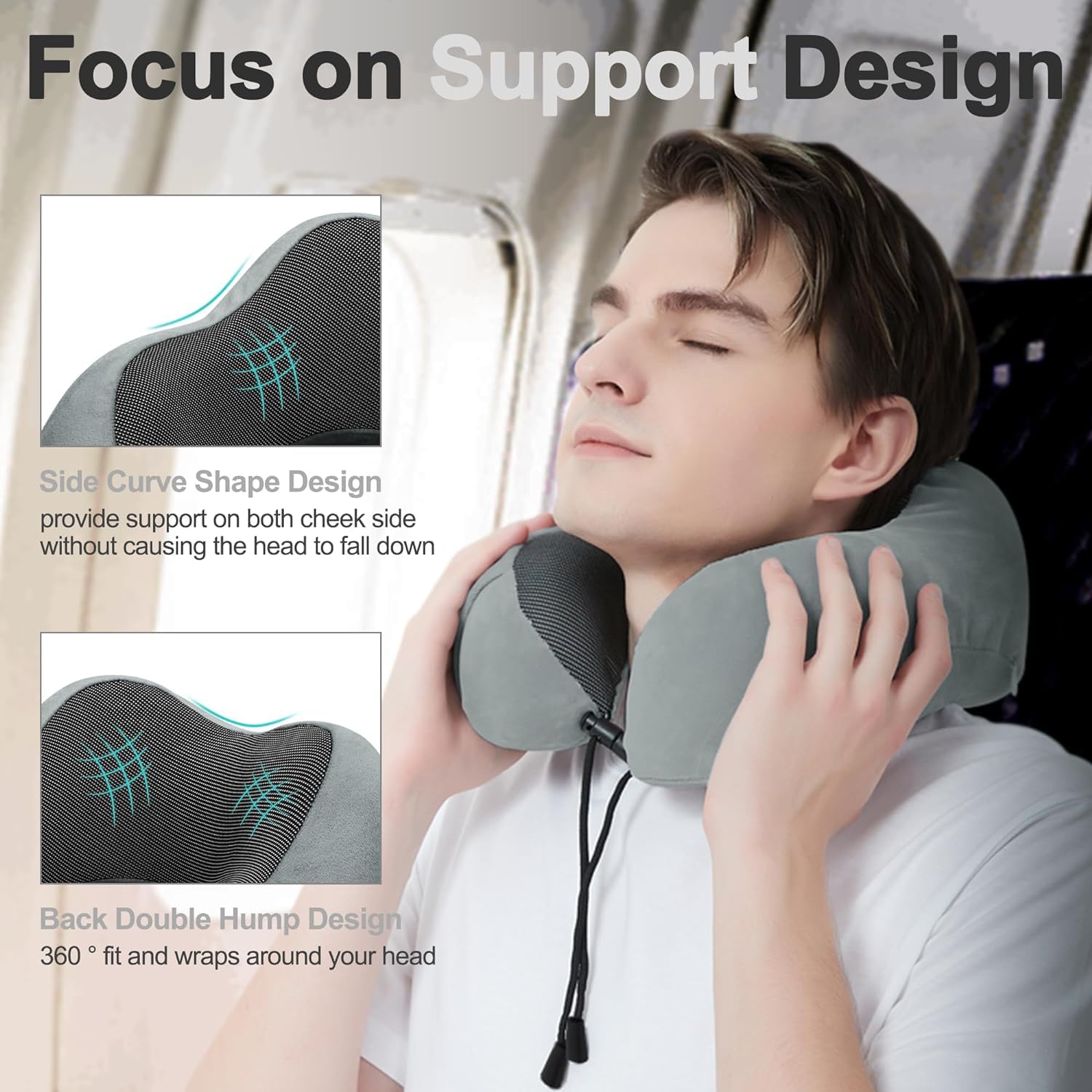 Poduszka Podróżna Poduszka podróżna z pianki Memory Pillow, poduszka na szyję, miękka poduszka podróżna do samolotu Poduszka na Kark(Grey)