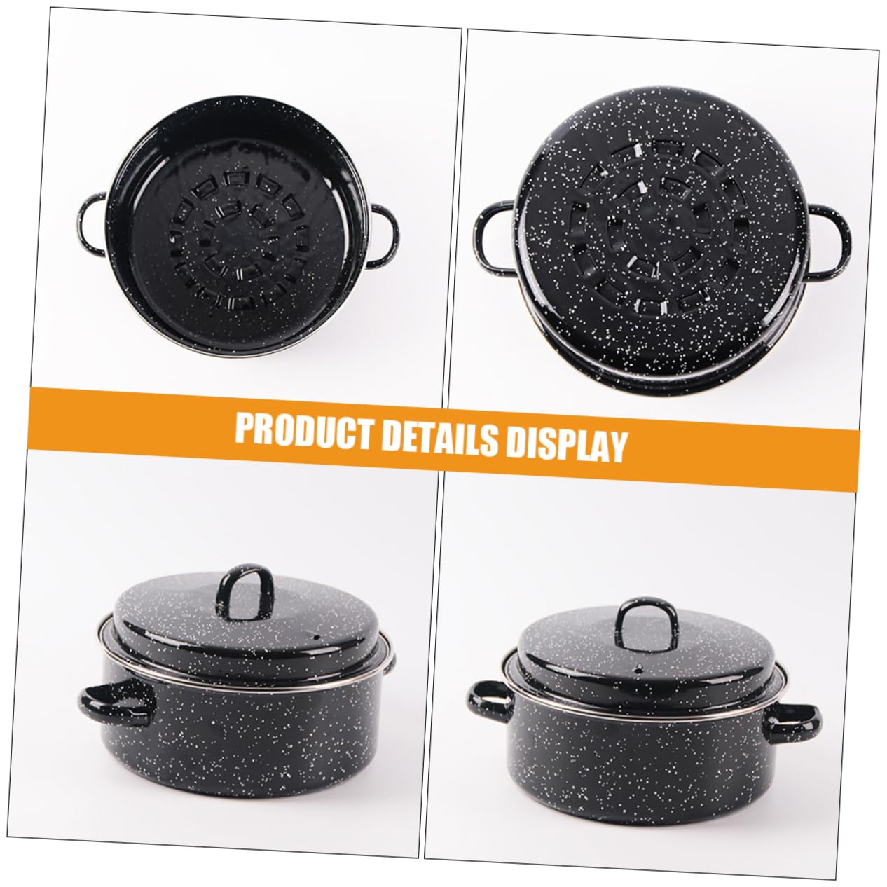 Sartén esmaltada con tapa, suministros de cocina versátiles para asar batatas, maíz y alitas de pollo para barbacoa y comidas familiares, seguro y diseño