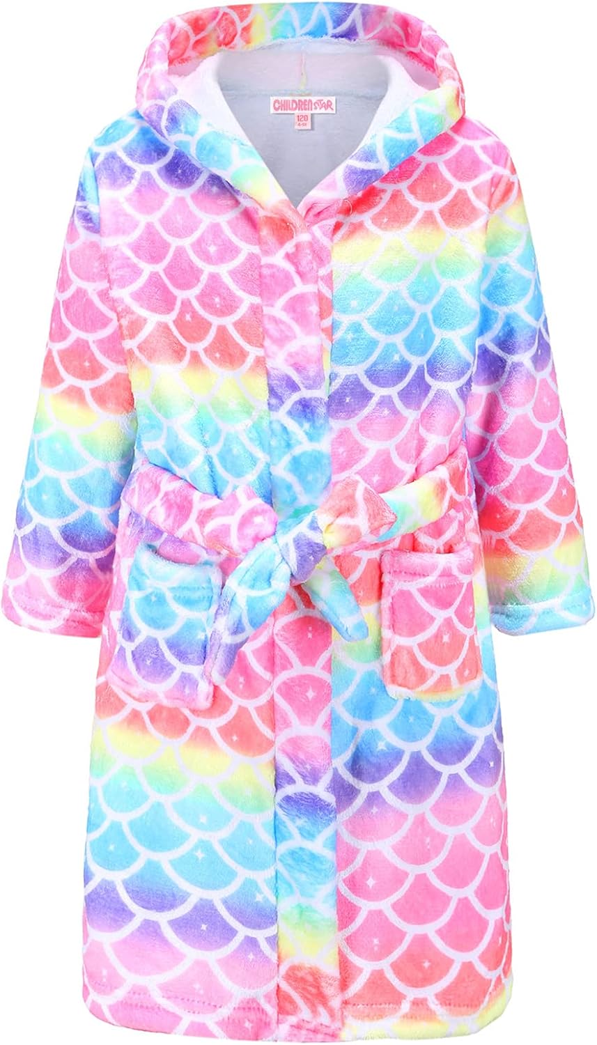 CHILDRENSTAR Girls Robe Kids Bathrobes Plush Soft Fleece Pajamas Sleepwear
