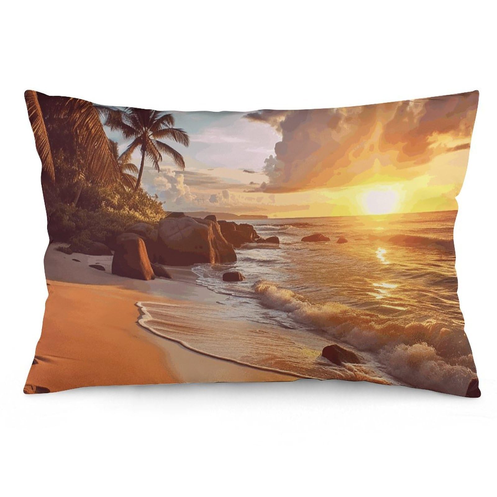 NTVOWPZO 2 Pack Decoration Throw Pillow Covers 12 "x20 Pillowcases Covers Tropical Beach at Sunset Pillowcases Modern Farmhouse Home Decor Sofa Cushions Covers for Couch Bed Living Room