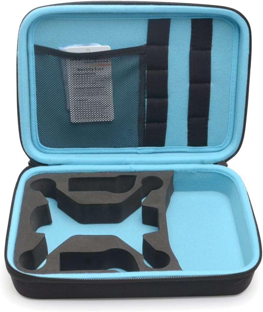 Case for DJI Spark Portable Mini Quadcopter Drone, Slots for Charger adpter, 2 Batteries and propellers, Pockets for USB, Cable, Micro SD Cards and Charger (Black + Blue 1/2" Deeper)