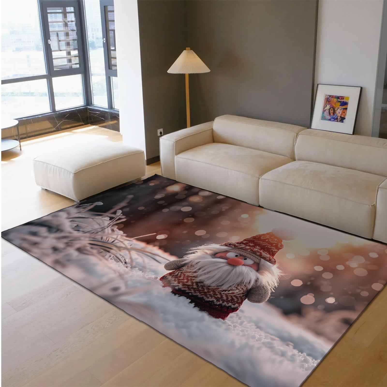 Alfombra de área temática navideña Copos de Nieve Sunshine Santa Claus patrón Alfombras de Piso para Chimenea Sala de Juegos Decoración del hogar Antideslizante 60x90cm
