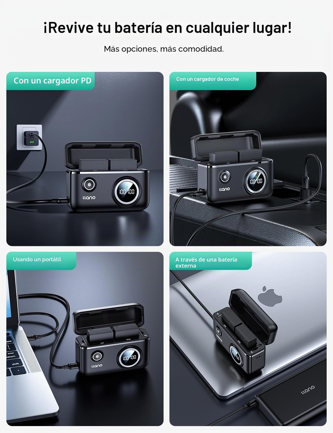 llano Batería NP-W126S y Cargador, Compatible con Fujifilm X100VI, X100V, X100F, X-M5, X-T30 III, X-T50, X-T3, X-T2, X-E5, X-A7, Pantalla Digital Inteligente, Doble USB C de 18W