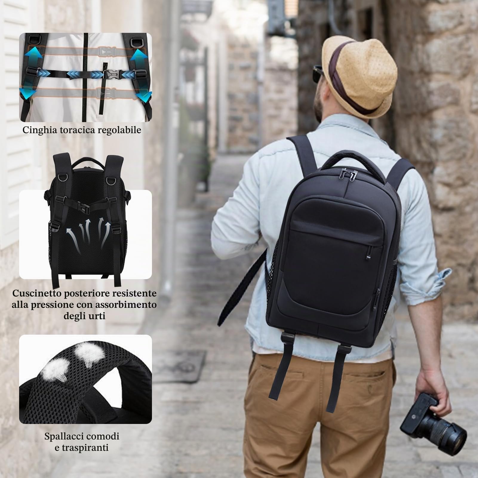 Zaino Fotografico Zaino Macchina Fotografica con Parapioggia Borsa Fotocamera Impermeabile per Obiettivi Reflex DSLR SLR Treppiedi