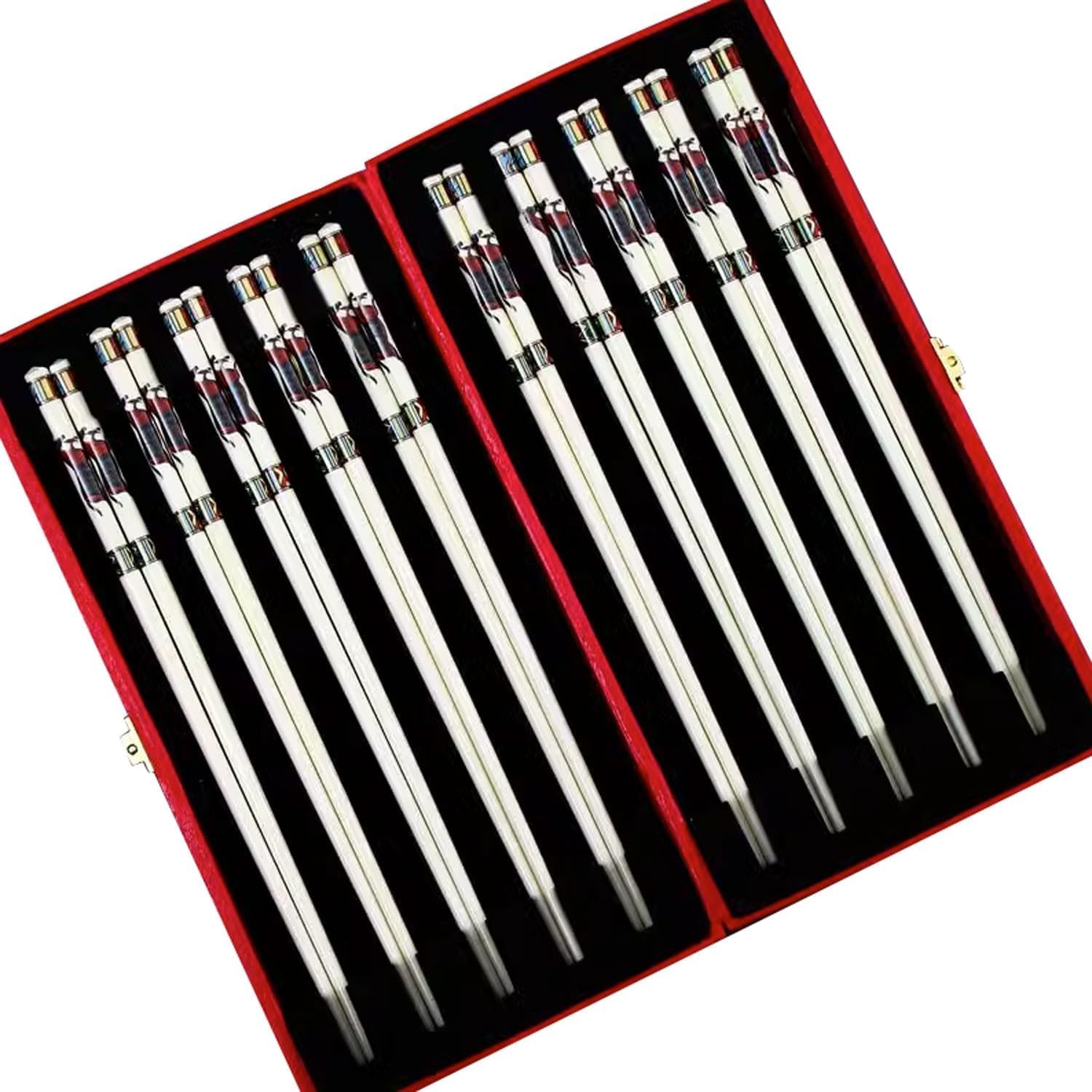 Baguettes réutilisables, Baguettes réutilisables, Baguettes jetables réutilisables10 Paires de Baguettes en céramique de Haute qualité, Coffret Cadeau, Baguettes antidérapantes pour Usage Domestique