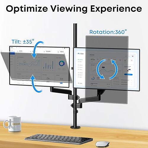 Miniatura 5 de Soporte vertical para monitor de 17-32 pulgadas, soporte de poste largo de 34.9 pulgadas, carga máxima de 19.8 libras, soporte de monitor apilado