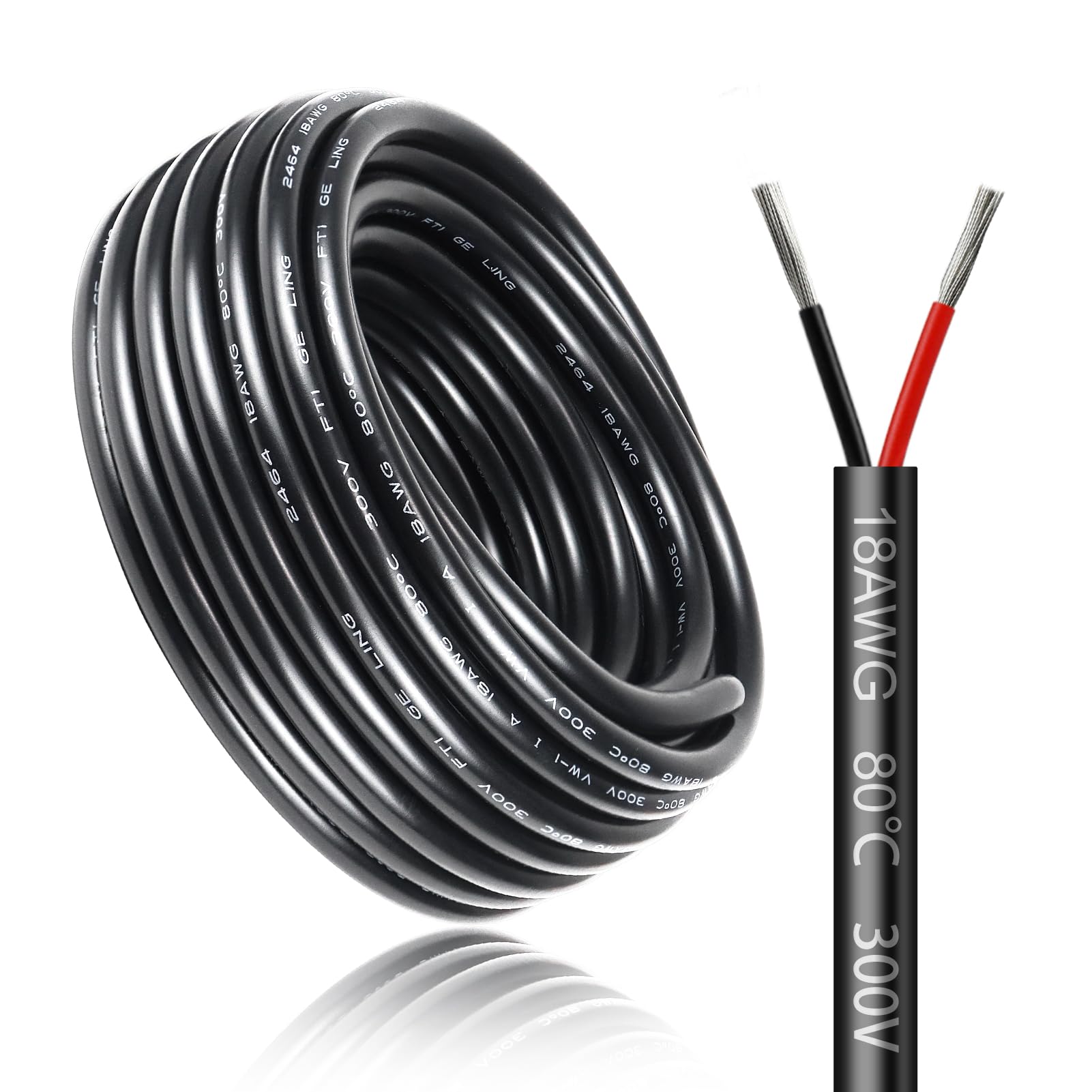 Cable Eléctrico 30 Metros 18 AWG 2x0,75mm², Cable de 2 Conductores 5V/12V/24V/220V, Cobre Estañado, Flexible y Flexible, Baja Impedancia, Alta Resistencia a la Temperatura, Cable de Extensión