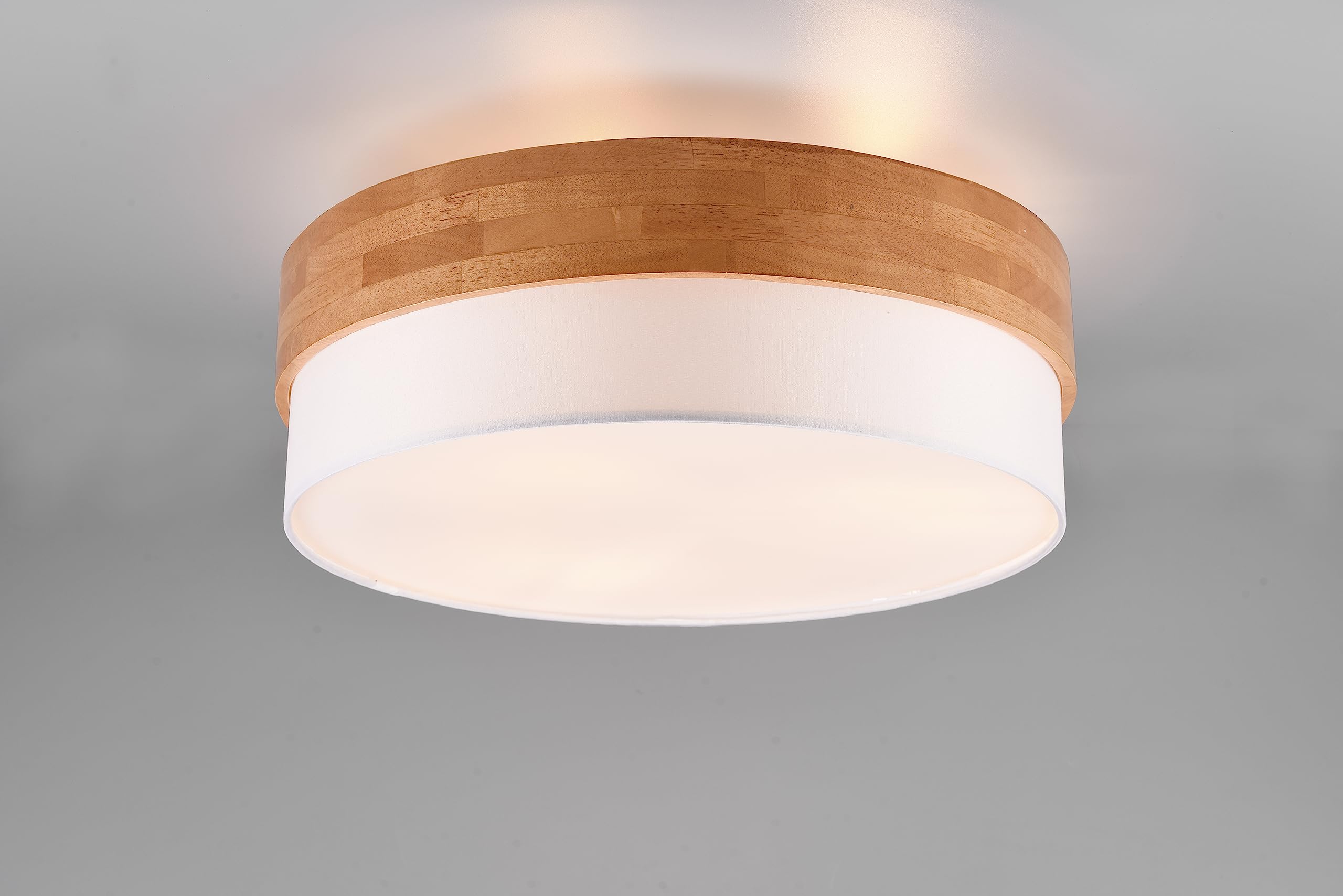 Trio Leuchten Deckenleuchte Seasons 611500301, Holz naturbelassen, Schirm Stoff weiß, exkl. 3x E27 |