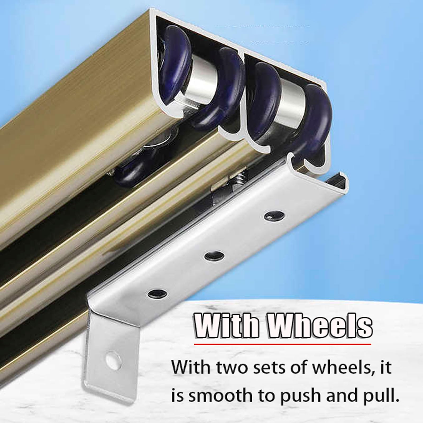Kit de rieles y herrajes para puerta corredera de aluminio resistente para puertas dobles, sistema de riel de puerta de granero de bolsillo para armarios, armarios y puertas de cristal