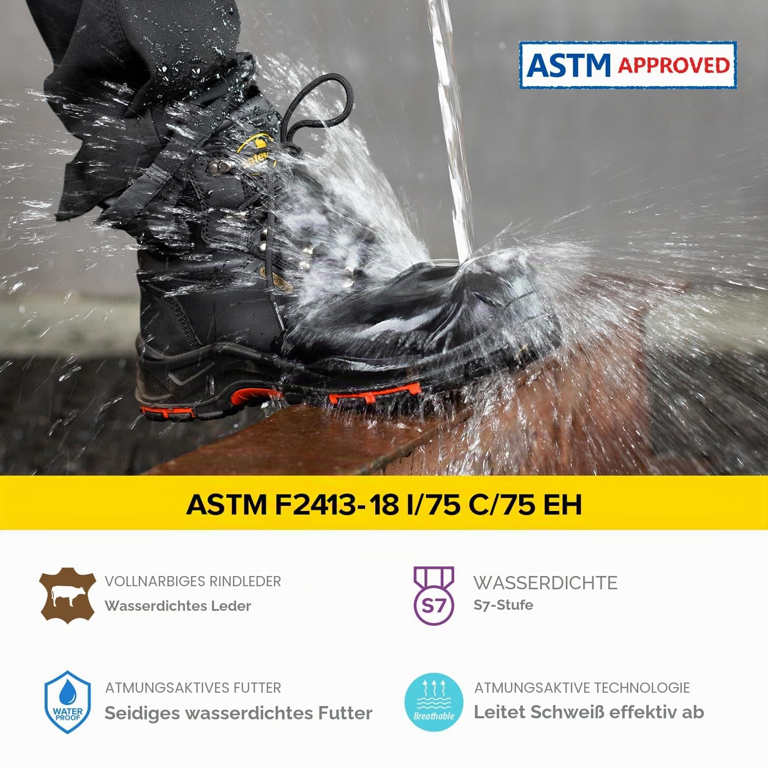 SAFETOE Herren Sicherheitsstiefel M-8565 Wide Fit Non-Steel Composite Toe Arbeitsstiefel ESD antistatische wasserdichte Rindsleder Heavy Duty Anti-Nagel Anti-Rutsch Gummisohle S7L SR EU44