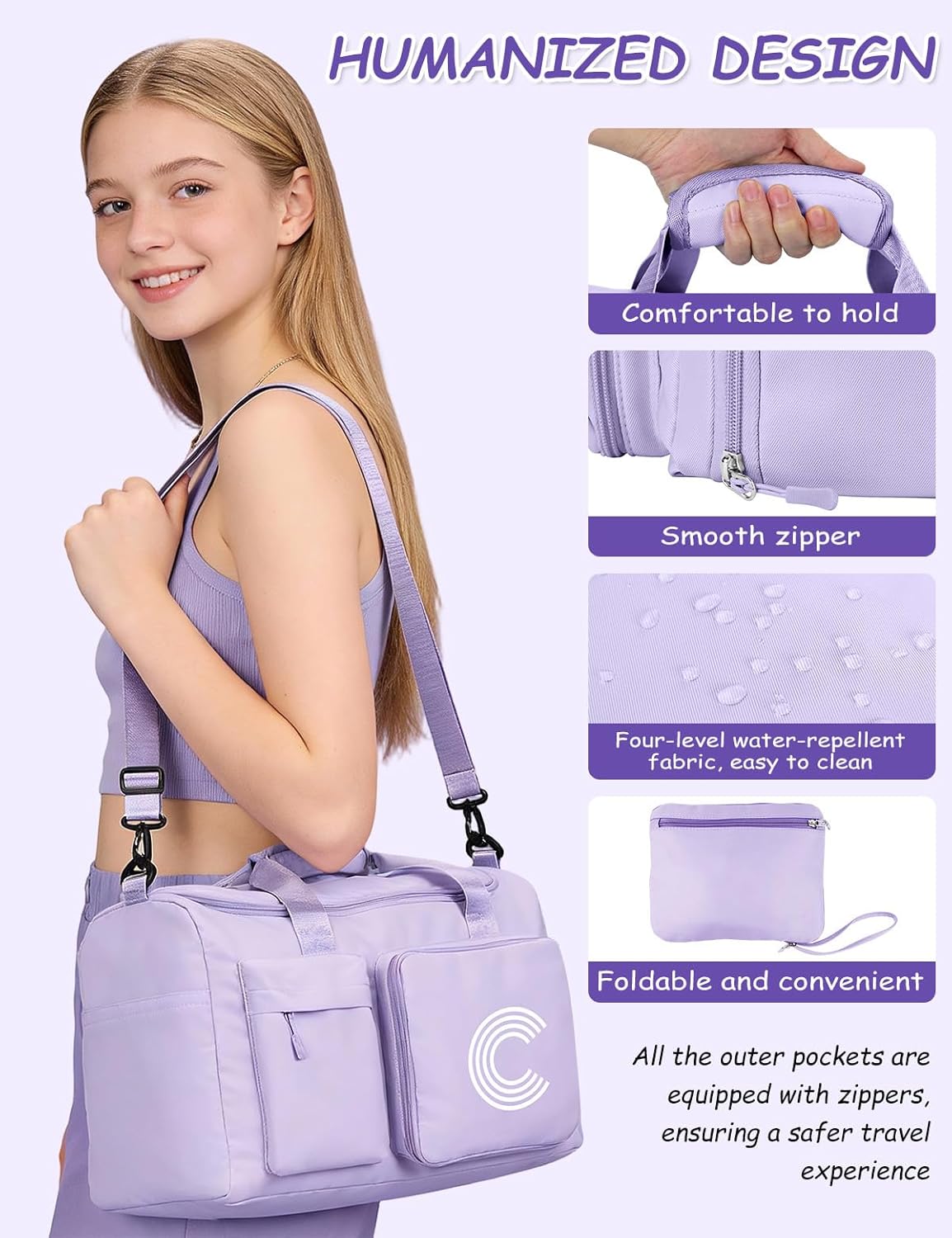 Personalized Overnight Bags, Gifts for Tween Girls 8 9 10 11 12 13 14 15 16 Year Old, Dance Bag for Girl College Teen, Womens Travel Duffel Weekender Bag, Gifts for Teenage Kids Women Friend, Purple K - Image 6
