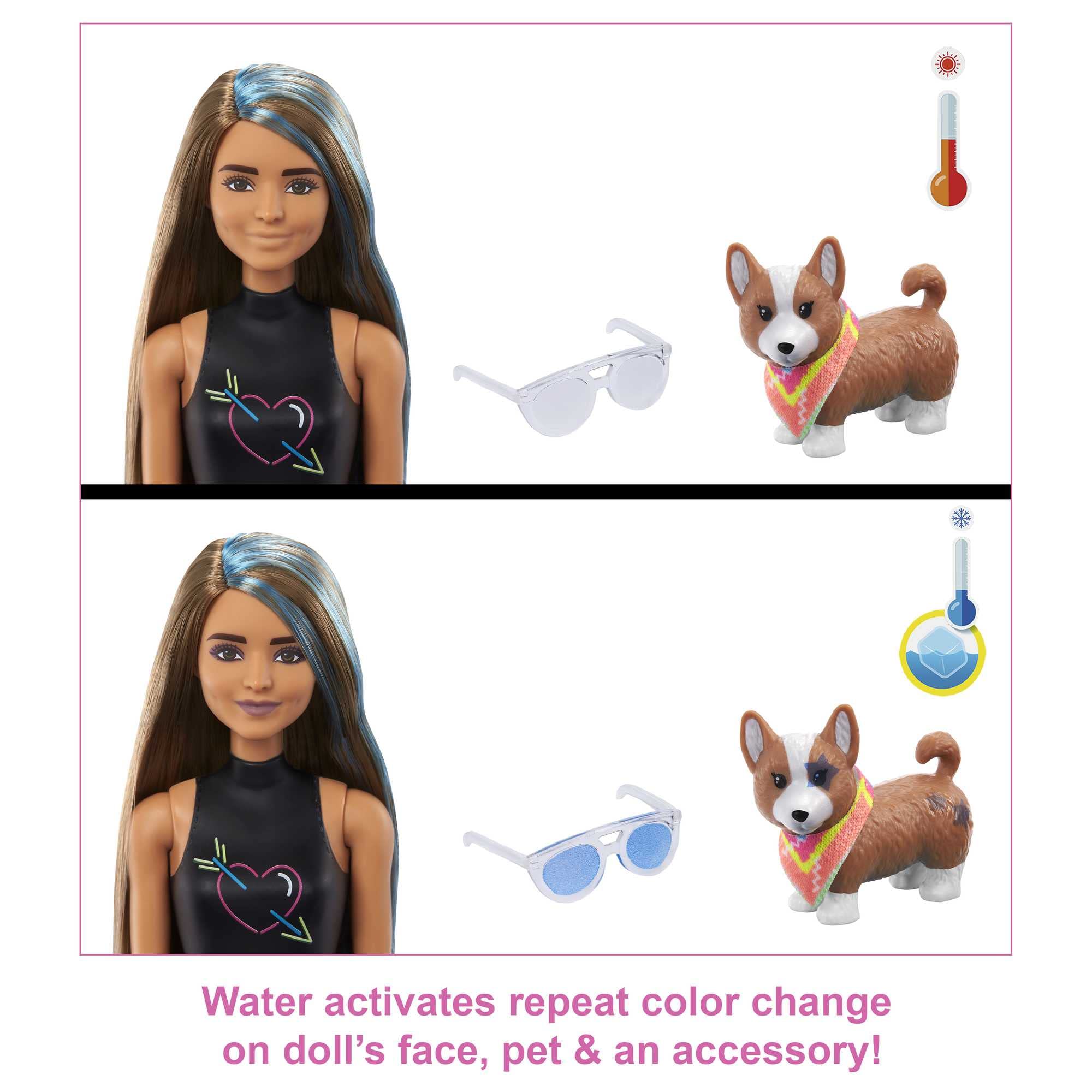 Barbie Color Reveal Totally Neon Fashions Doll with Blue-Streaked Brunette Hair & 25 Surprises Including Color Change, Gift for Kids - Image 4