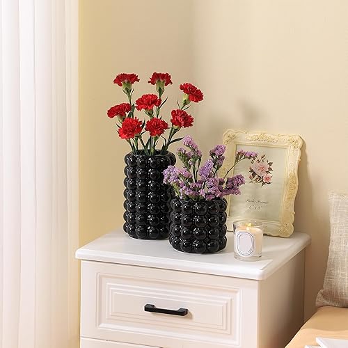 Miniatura 7 de Jarrón de burbujas negro, jarrón de cerámica, florero bohemio, jarrón alto de cerámica, jarrón para decoración, jarrón de cerámica moderno para sala
