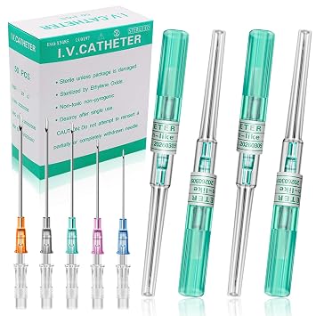 Rayyl Catheter Needles 50Pcs - 18 Gauge Piercing Catheter Needles Disposable for Ear Nose Lip Tongue Belly Piercing Supplies 18G-50pcs