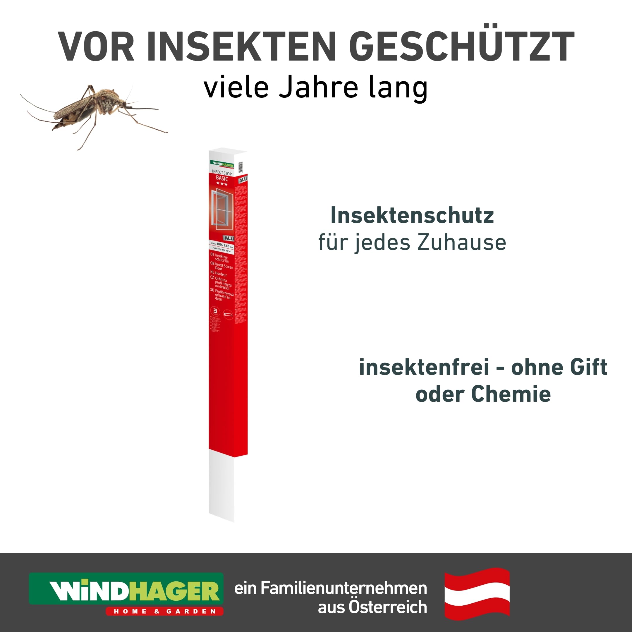 Windhager Fliegengitter Balkontür 100x210 cm Weiß, Aluminiumrahmen, individuell kürzbar, Insektenschutz Tür für Balkon und Terrasse, Magnetverschluss, langlebiges Gewebe, stabile Ausführung, 04506