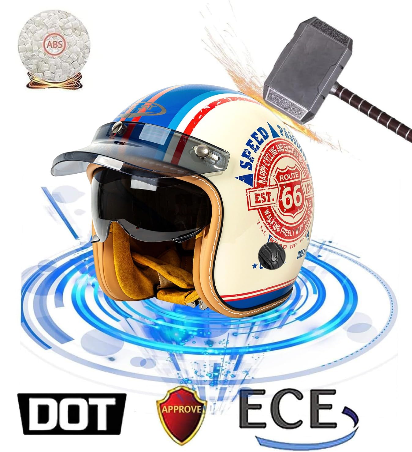 Casco Moto Jet para Hombres Y Mujeres ECEDOT Homologado 3/4 Cascos Abiertos De Moto con Visera Cascos Half-Helmet Casco Motocicleta para Adultos Cuatro Estaciones