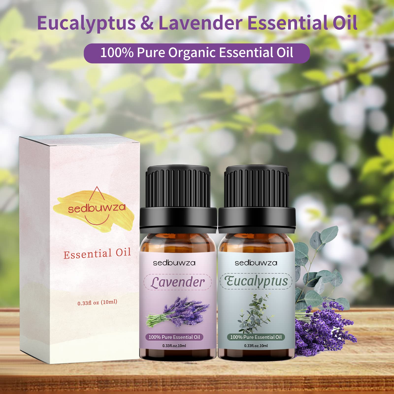 Juego de aceites esenciales de eucalipto de lavanda, aceite aromático de eucalipto para difusor, aromaterapia, masaje, jabón, fabricación de velas, 2 x 0.3 fl oz 2