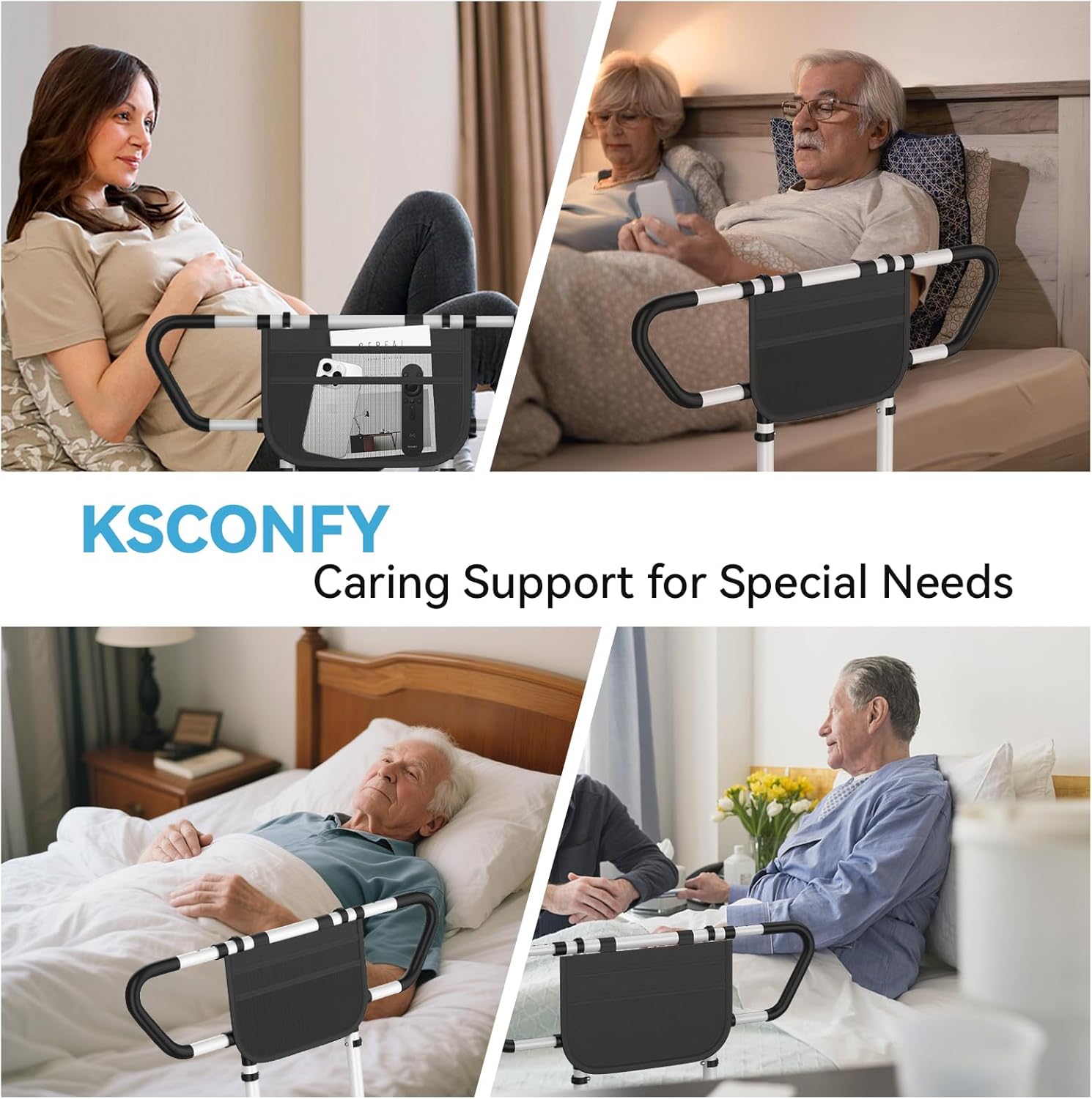 Bed Rails for Elderly Adults Safety - ASTM F3186-17 Certified 400lbs Capacity Adjustable Bed Assist Rail with Non-Slip Handles & Storage Bag, Fits Twin/Full/Queen/King Beds