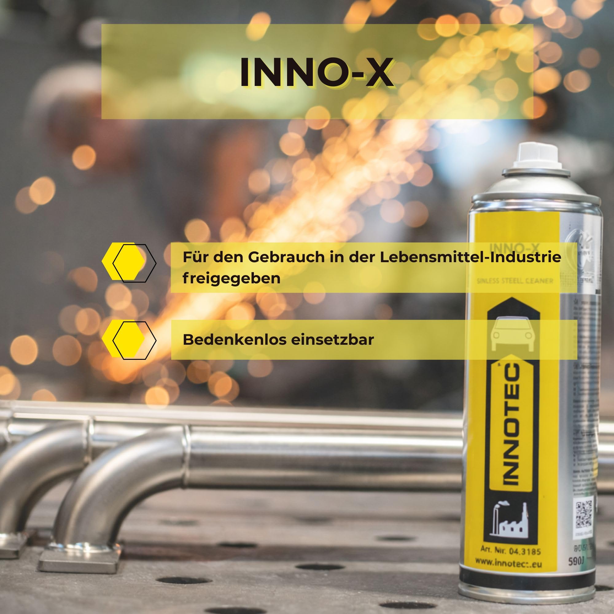 2 Stück INNOTEC Inno-X 500 ml – Edelstahl-Reiniger und Pflege-Spray – entfernt Fett, Schmutz, Fingerabdrücke und Verunreinigungen – für Edelstahl, Chrom, Küche, Grill, Industrie und Fahrzeugteile