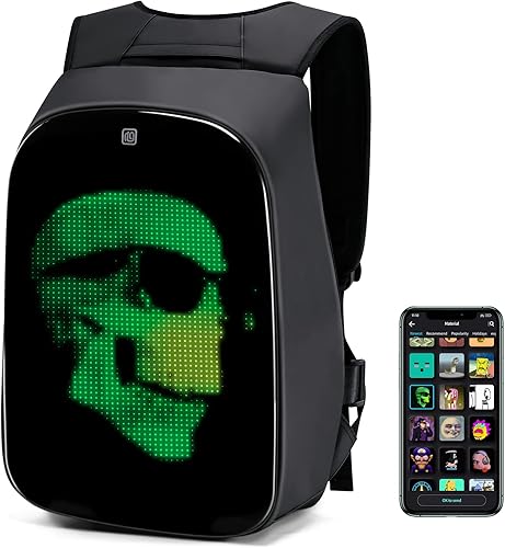 Gelrova Batería no incluida, LED Casco de Motocicleta Mochila Rampage Serise, 17 Pulgadas DIY Pixel Moda Pantalla LED Portátil Programación Mochila