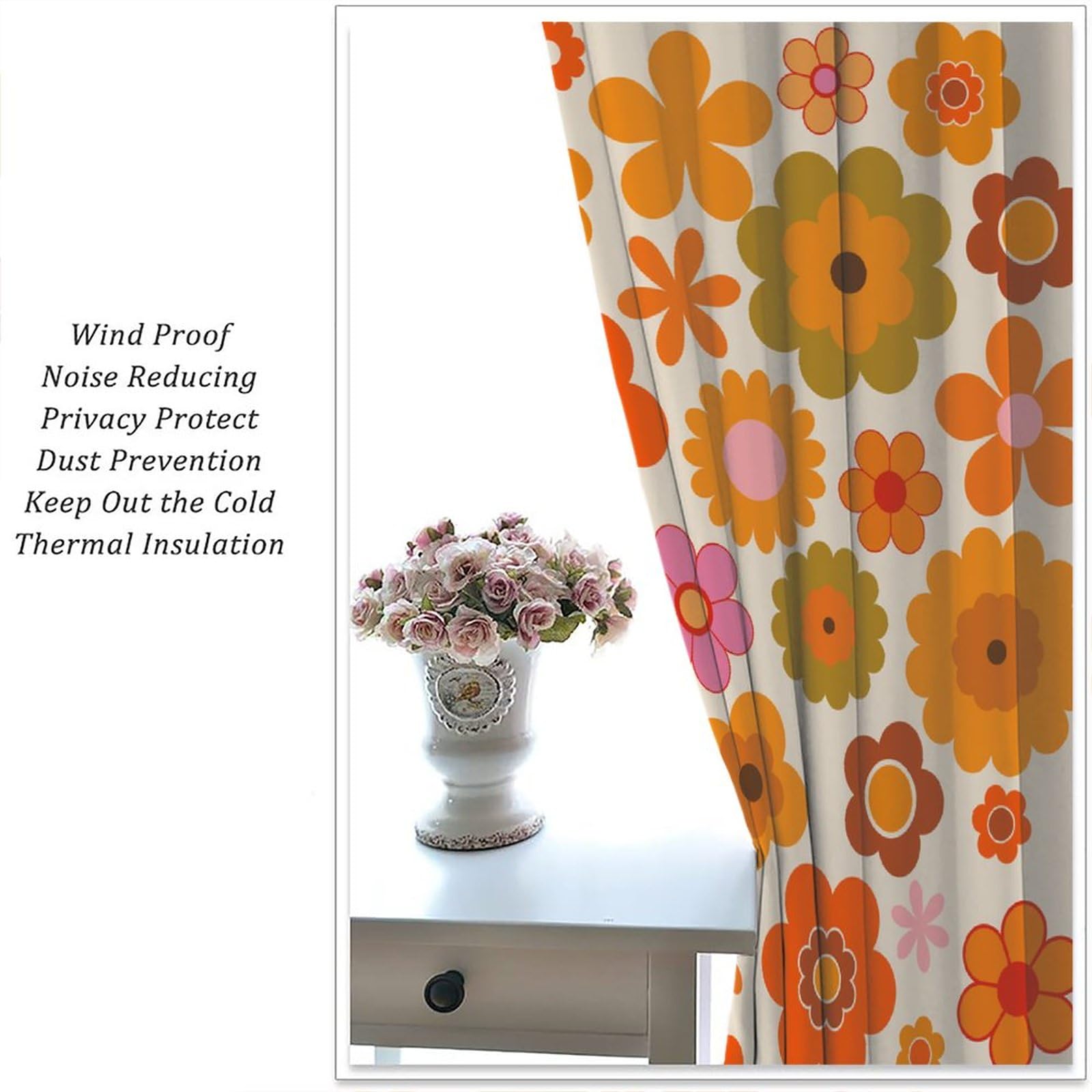 JESTRONRY Cortinas florales retro bohemias, estilo bohemio de los años 60 y 70, cortinas opacas con bolsillo para cortinero, para sala de estar, dormitorio, 132 x 213 cm