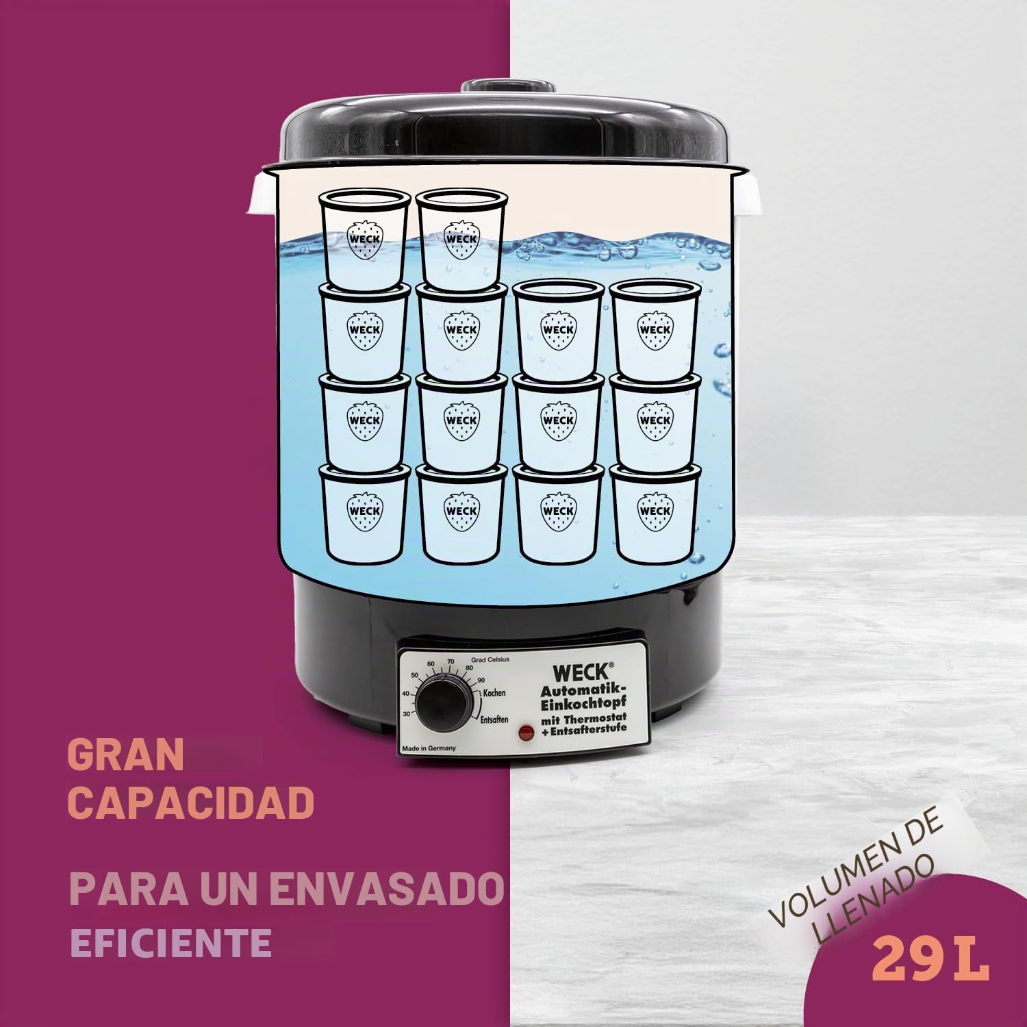 Weck WAT 34 - Esterilizador para conservas (plástico, sin temporizador, con rejilla)