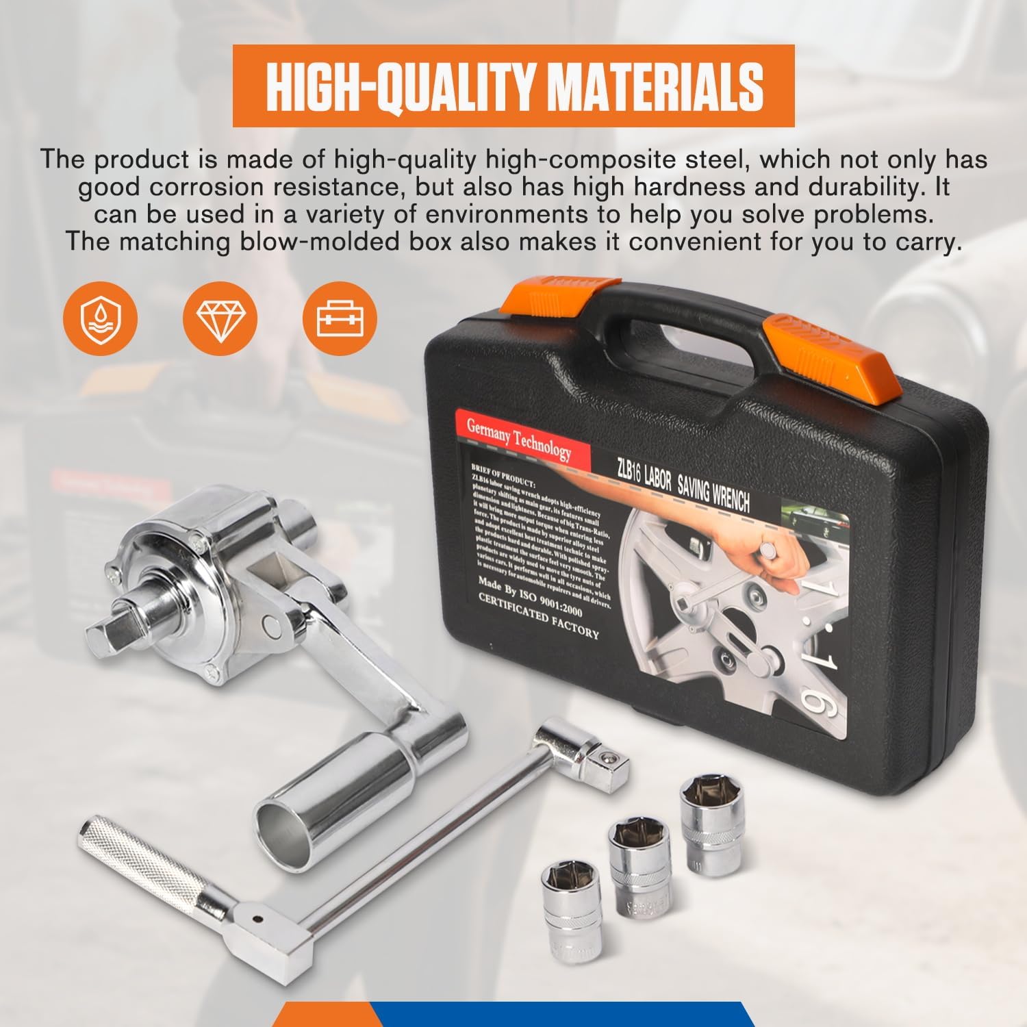 Torque Multiplier Wrench Lug Nut Removal Tool 1:16 Labor Saving Heavy Duty Lug Nut Remover Wrench Set 1/2" Driver Torque Wrench With 17mm/19mm/21mm Sockets,And Carrying Case