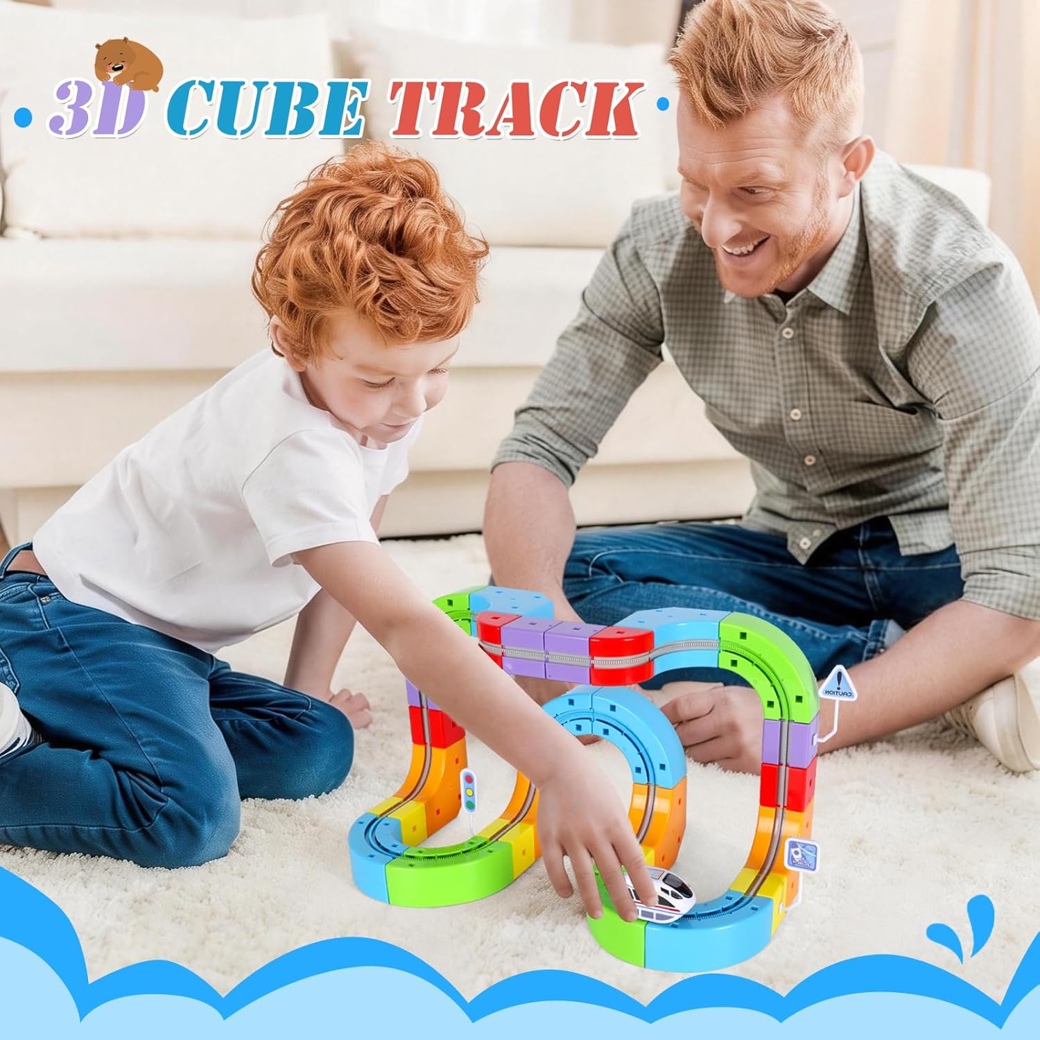 Electric Train Set, Magic Track Toy for Kids Aged 4 5 6 7 8 9, 3D Cube Track, DIY STEM Learning Toys with Infinity Train, Anti-Gravity Race Track (Advanced Edition (1 Vehicle + 34 Cubes))