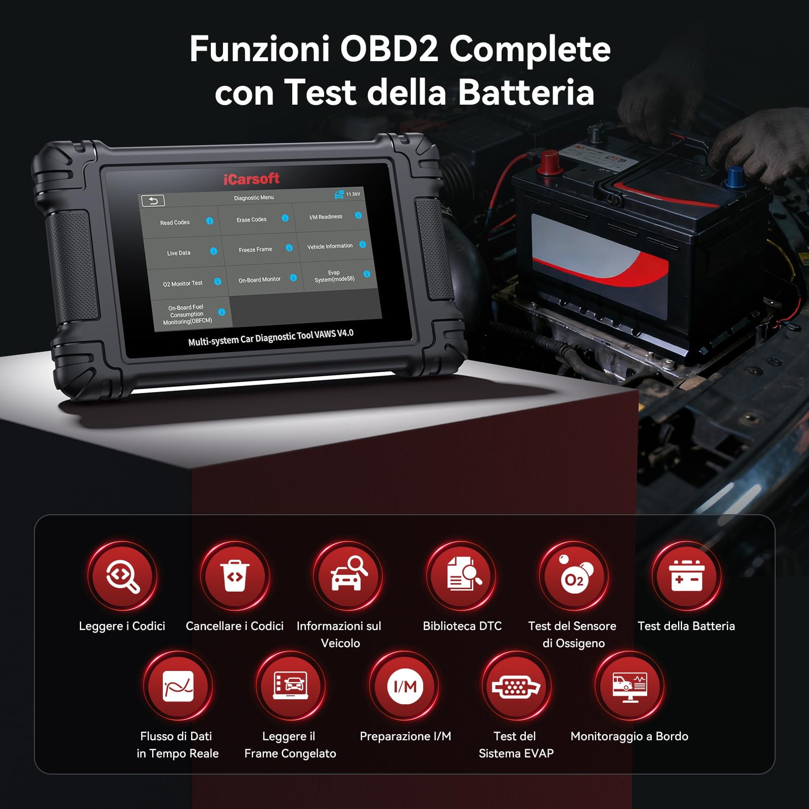 iCarsoft VAWS V4.0 OBD2 Diagnostica per VW/Audi/Skoda/Seat + 2 Marche Opzionali, Diagnosi Auto Professionale di Tutti i Sistemi, 43 Servizi per VAG, Test Bidirezionale, Auto VIN, Aggiornamento WiFi