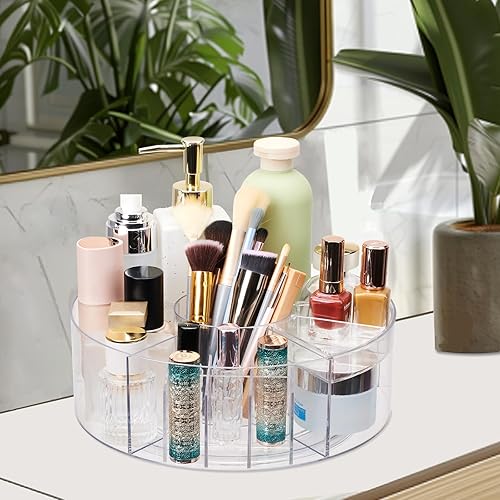 Miniatura 6 de Organizador de maquillaje giratorio de 360 grados para tocador, escritorio de 10 pulgadas de acrílico, organizador de cuidado de la piel