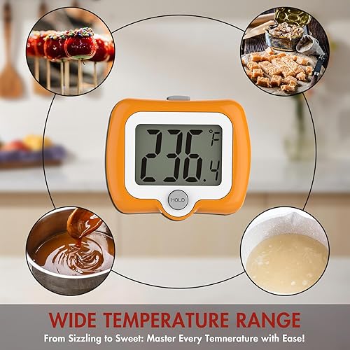 Miniatura 4 de KT THERMO Termómetro digital para dulces, termómetro LCD de lectura instantánea para carne y alimentos con sonda de 10 pulgadas y clip para hacer