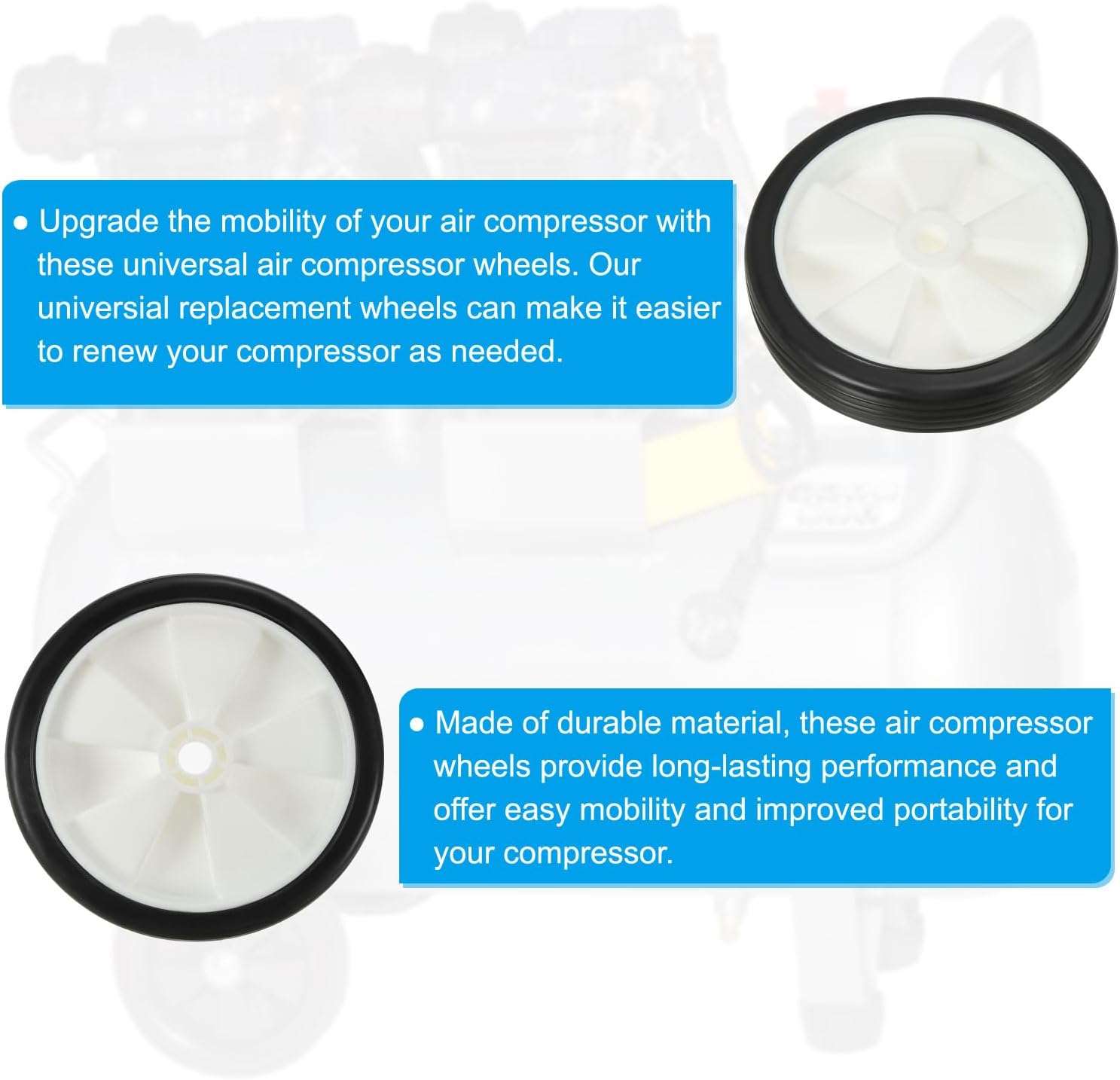 PATIKIL 6" Air Compressor Wheels, Universal Air Compressor Wheel Replacement Part with 0.5" Dia. Hole for Easy Mobility, White