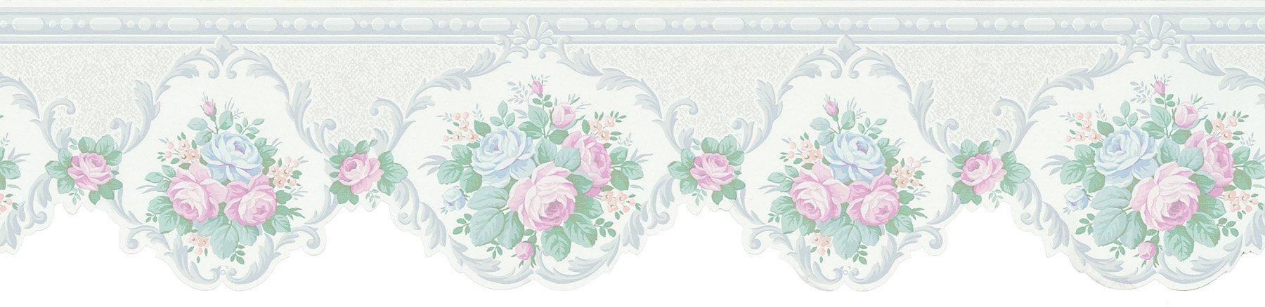 Frise murale rose Brewster 418b023 pour masquer les défauts des murs du salon