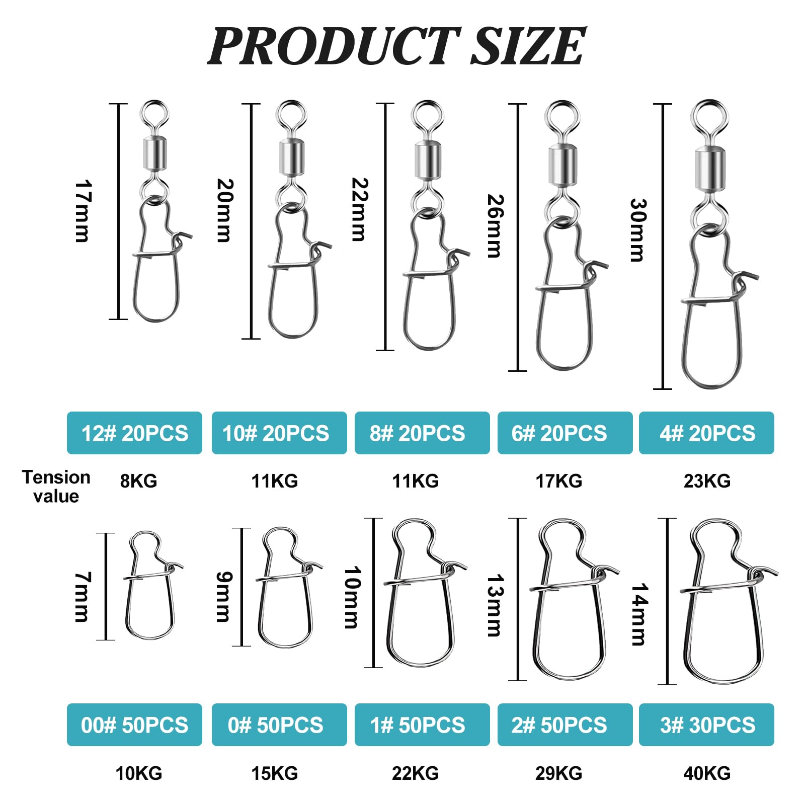 Image secondaire de Kit de 330 émerillons de pêche en acier inoxydable - Accessoires pour brochet, sandre et truite