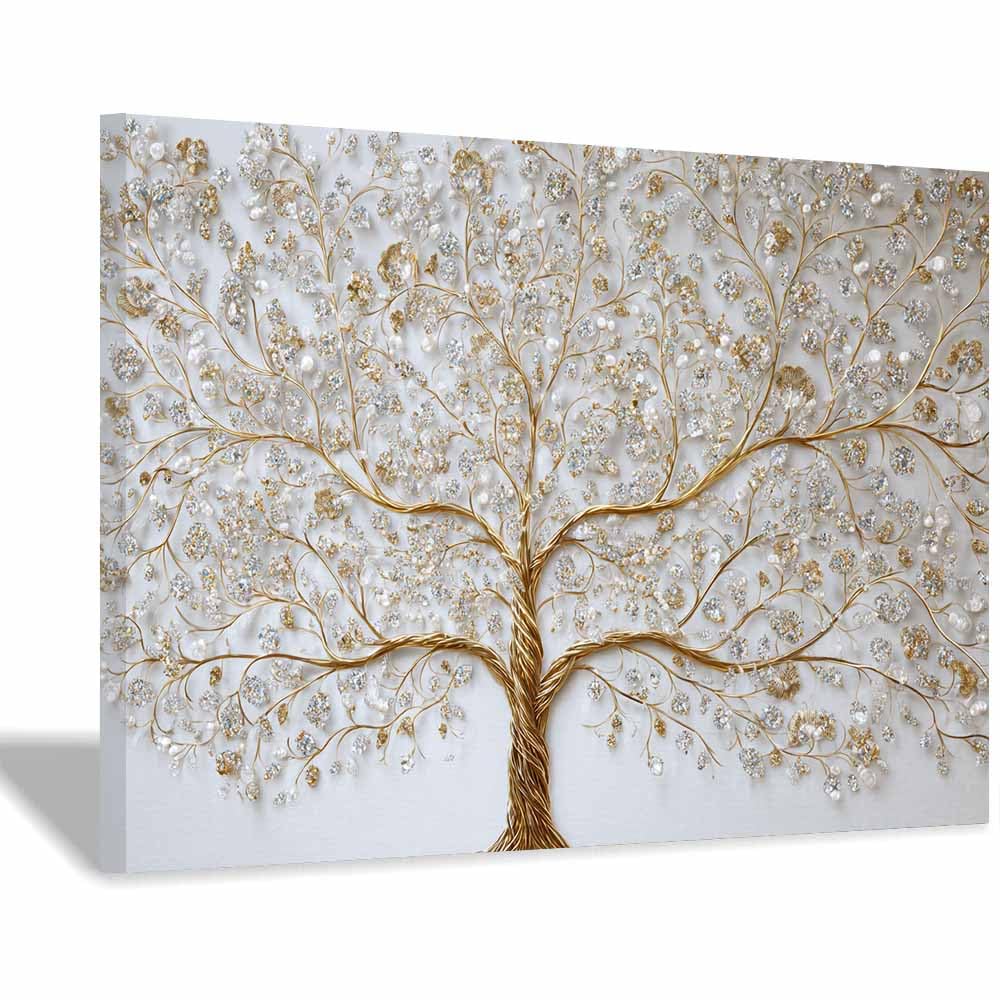 ZAMAEIU The tree of life Flourishing-adorned Tree Canvas Paintings Abstract Tree,Wall Art Poster Modern Room Bedroom Home Decor Geometric Print Patterns(white)-20x30cm Framed