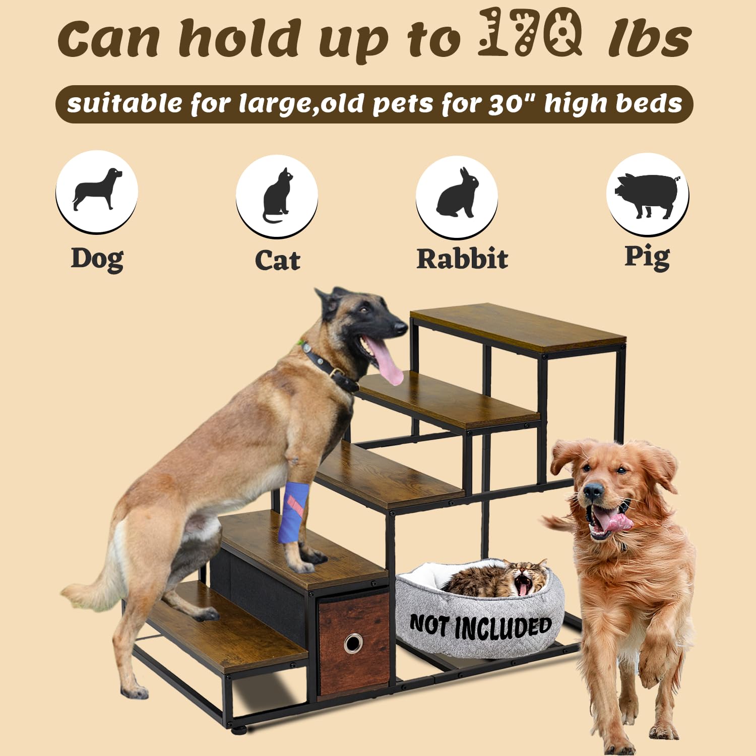 Pet Stairs& Steps for Large Dogs for High Bed, LitaiL 5 Tiers Extra