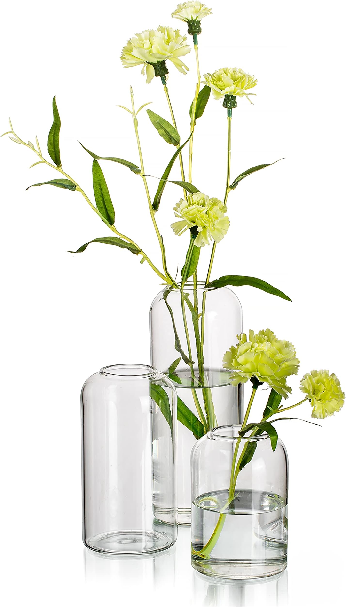 Glass Bud Vases for Flowers - Hewory Blown Modern Small Glass Vases for Centerpieces Set of 3, Mini Clear Bulk Flower Vases for Wedding Party Events Home Decor Floral Arrangements (Not Include Flower)